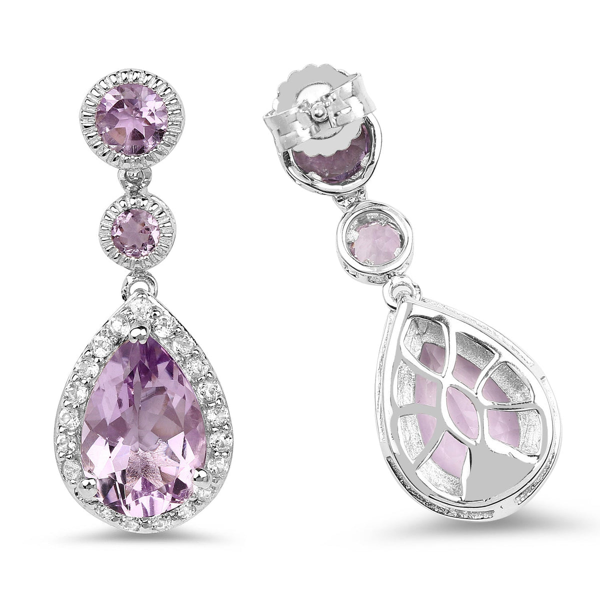 7.16 ct pink amethyst and white topaz .925 sterling silver earrings by Avera Group, view 2