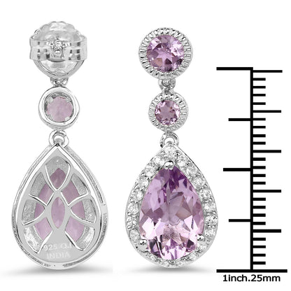 7.16 ct pink amethyst and white topaz .925 sterling silver earrings by Avera Group, view 3