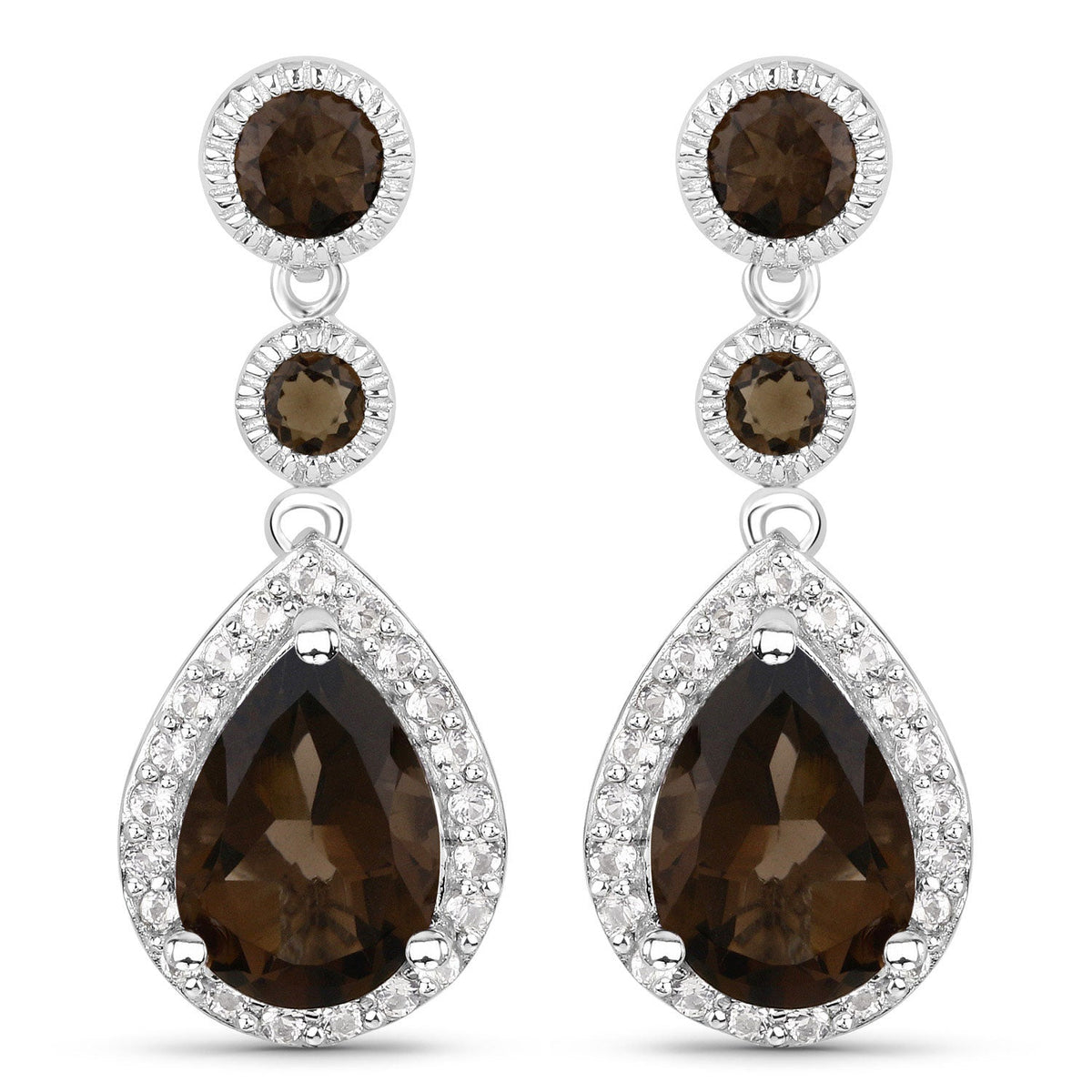 7.34 ct smoky quartz and white topaz .925 sterling silver earrings by Avera Group