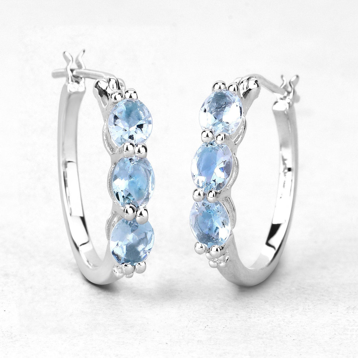 Avera Group 1.75 ct oval aquamarine and white diamond earrings in .925 sterling silver, view 2