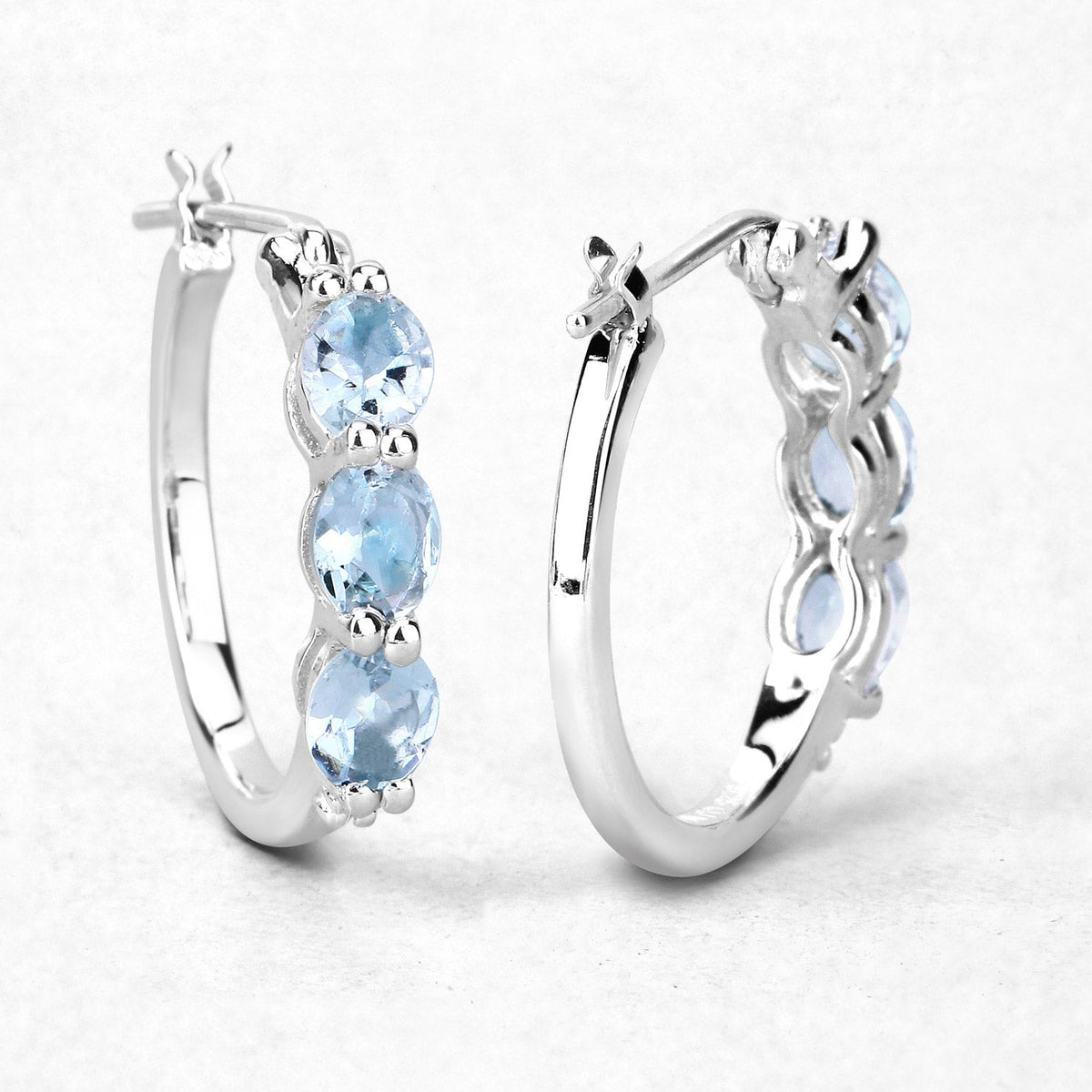 Avera Group 1.75 ct oval aquamarine and white diamond earrings in .925 sterling silver, view 4