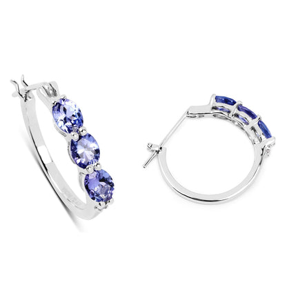 Avera Group 1.99 ct oval tanzanite and white diamond earrings in .925 sterling silver, view 2