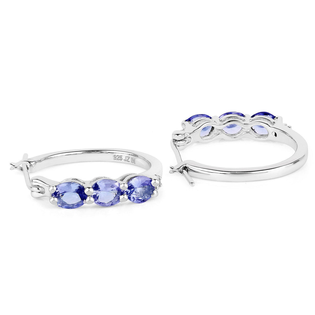 Avera Group 1.99 ct oval tanzanite and white diamond earrings in .925 sterling silver, view 4
