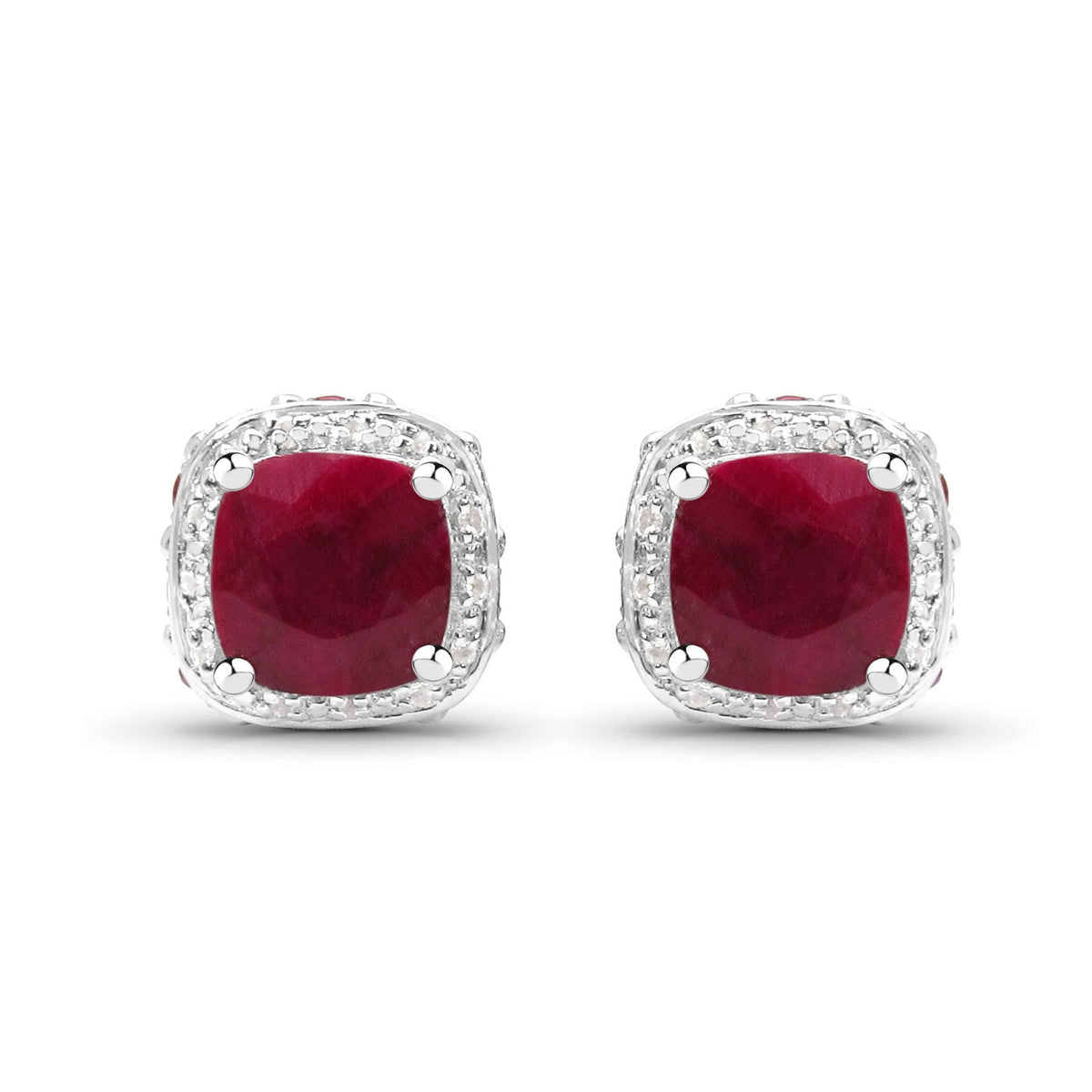 6.08 Carat Dyed Ruby, Ruby and White Topaz .925 Sterling Silver Earrings by Avera Group