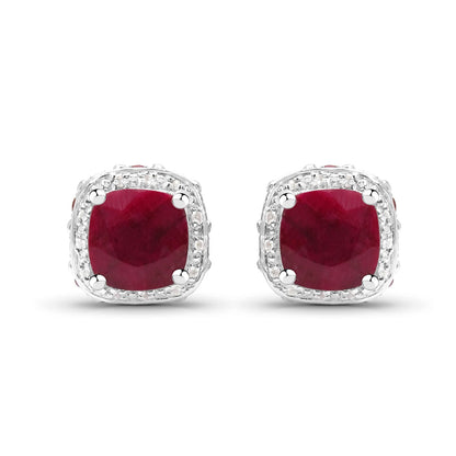 6.08 Carat Dyed Ruby, Ruby and White Topaz .925 Sterling Silver Earrings by Avera Group