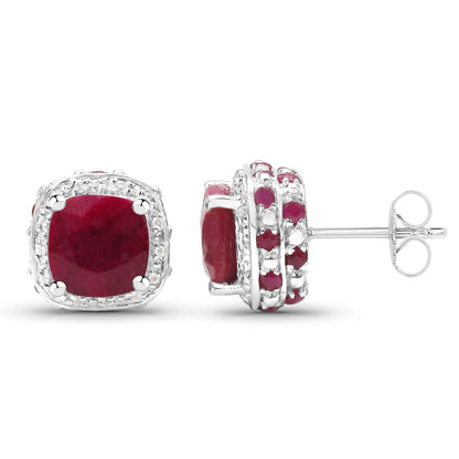 6.08 Carat Dyed Ruby, Ruby and White Topaz .925 Sterling Silver Earrings by Avera Group