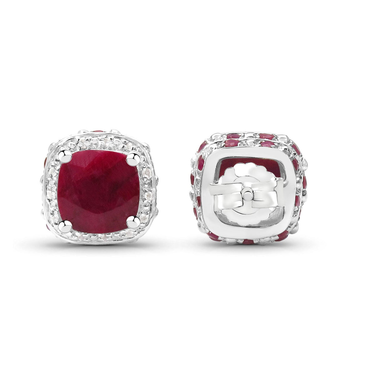6.08 Carat Dyed Ruby, Ruby and White Topaz .925 Sterling Silver Earrings by Avera Group