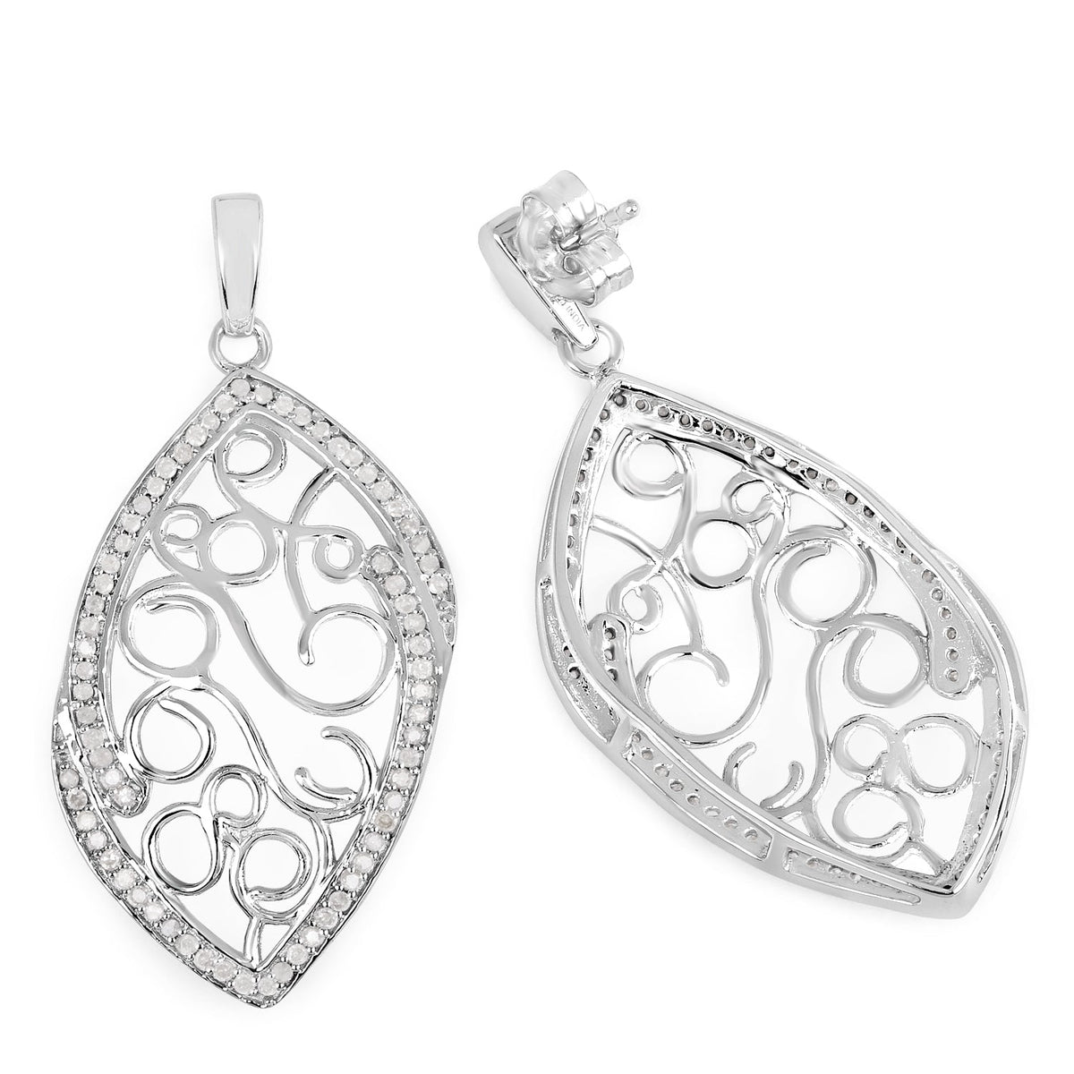 Avera Group 0.73 ct genuine white diamond earrings in .925 sterling silver