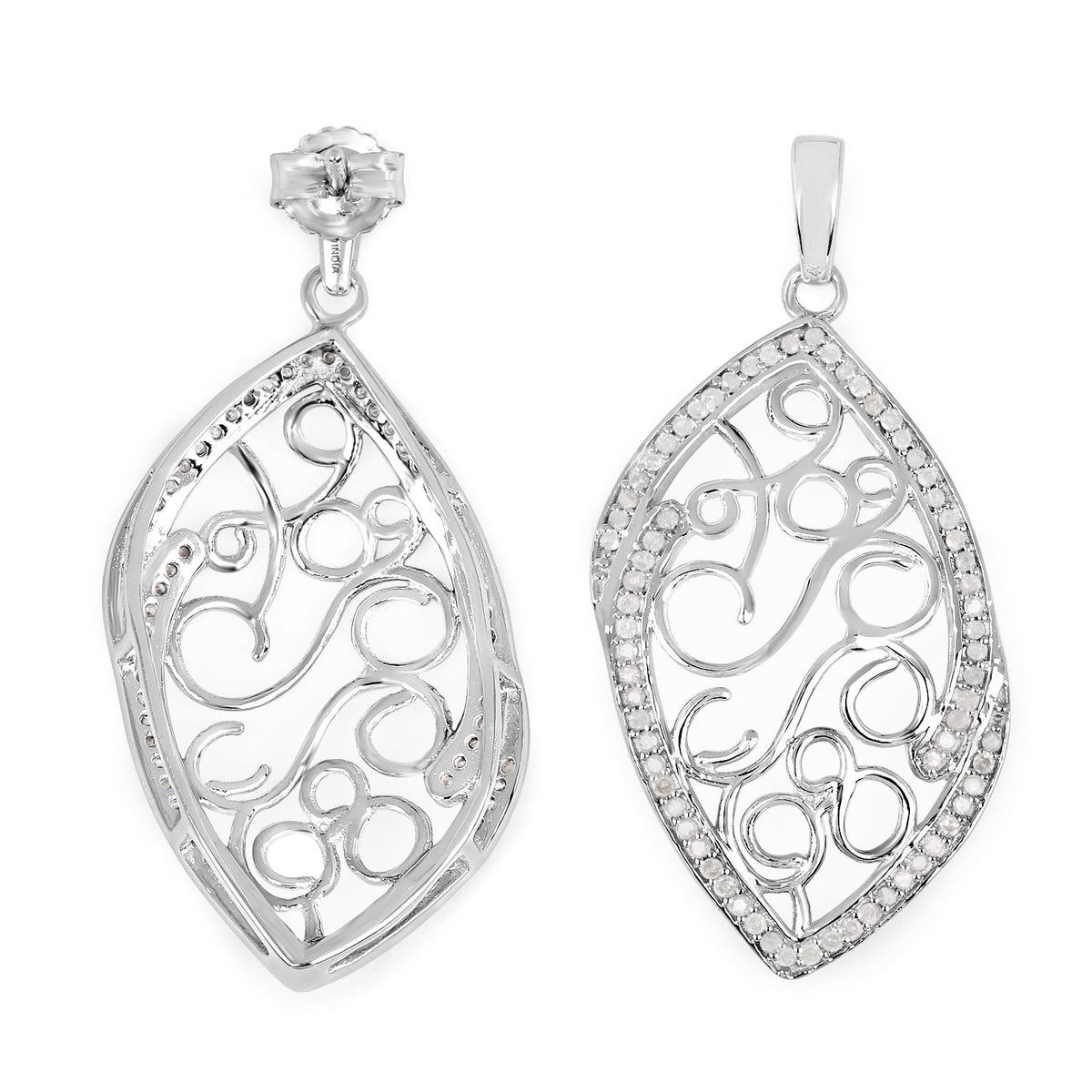 Avera Group 0.73 ct genuine white diamond earrings in .925 sterling silver