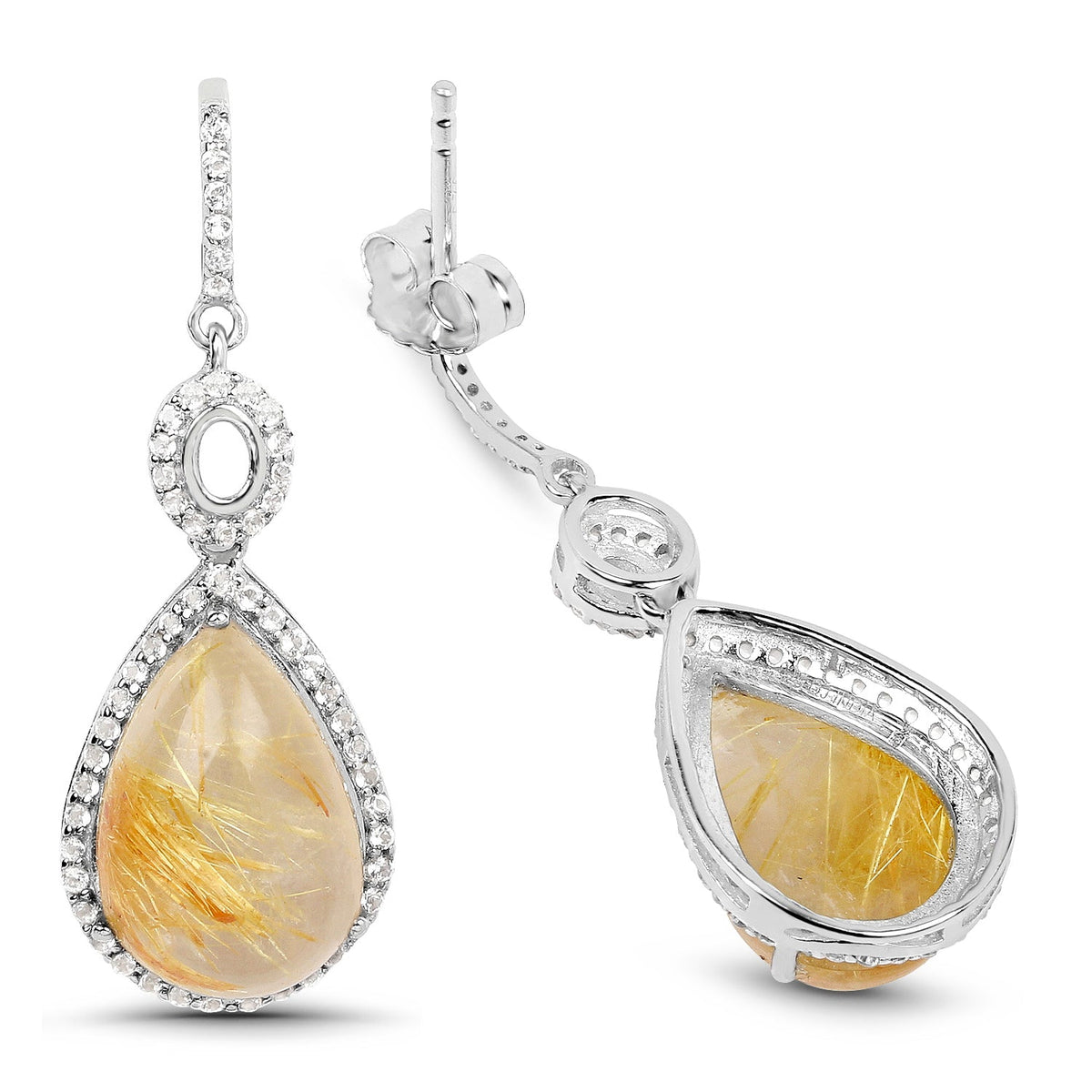 Avera Group golden rutile and white topaz earrings, view 2