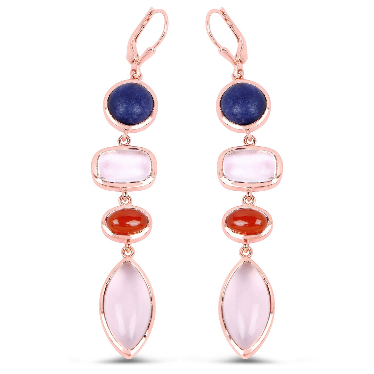 Rose quartz, carnelian, quartz crystal and blue aventurine earrings, rose gold plated silver, Avera Group