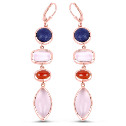 Rose quartz, carnelian, quartz crystal and blue aventurine earrings, rose gold plated silver, Avera Group