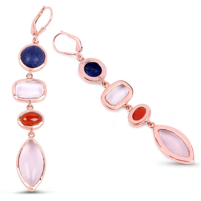 Rose quartz, carnelian, quartz crystal and blue aventurine earrings, rose gold plated silver, Avera Group, view 2
