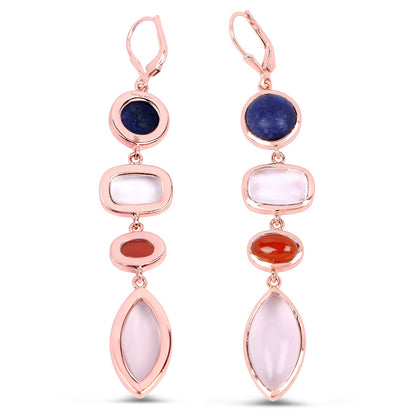 Rose quartz, carnelian, quartz crystal and blue aventurine earrings, rose gold plated silver, Avera Group, view 3