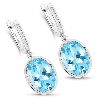 15.13 ct oval blue topaz and white diamond sterling silver earrings by Avera Group