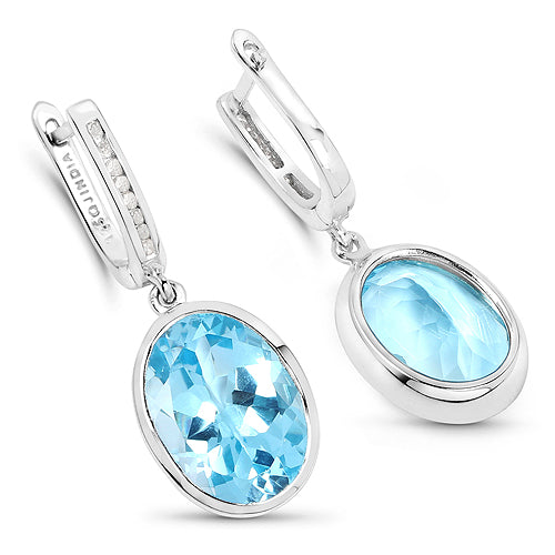 15.13 ct oval blue topaz and white diamond sterling silver earrings by Avera Group, view 2