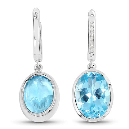 15.13 ct oval blue topaz and white diamond sterling silver earrings by Avera Group, view 3