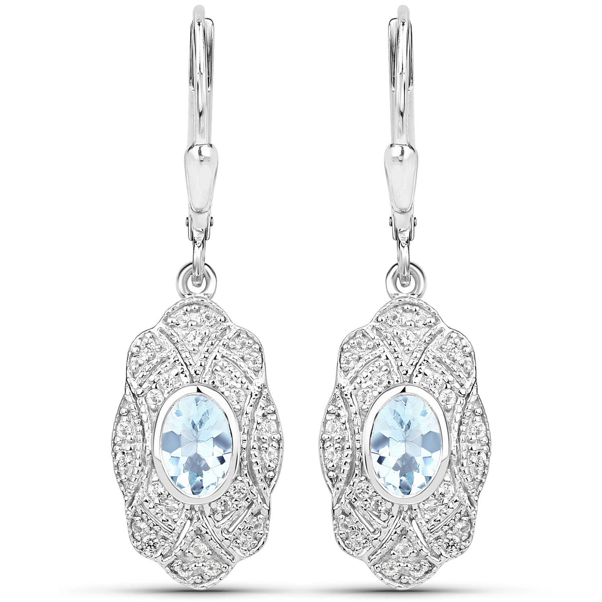 Avera Group 0.96 ct aquamarine and white topaz earrings in .925 sterling silver