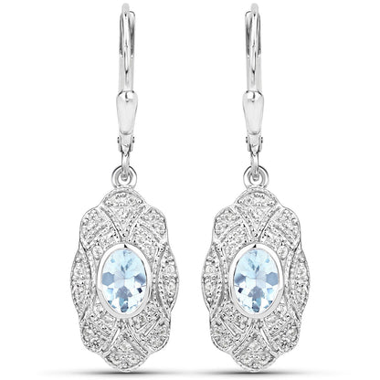 Avera Group 0.96 ct aquamarine and white topaz earrings in .925 sterling silver