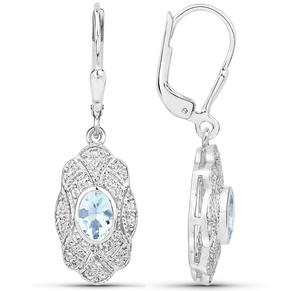 Avera Group 0.96 ct aquamarine and white topaz earrings in .925 sterling silver