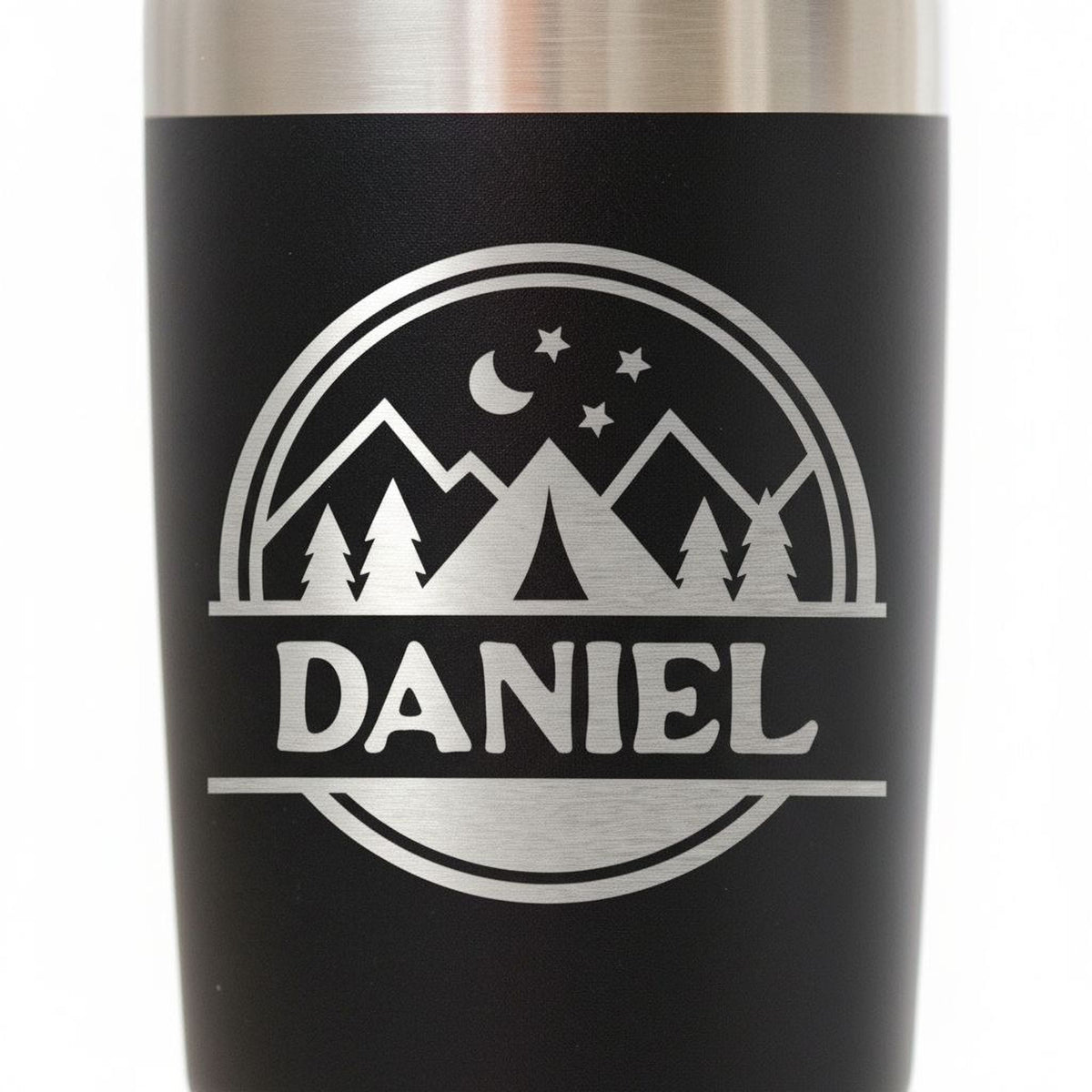 Personalized Camping Tumbler – Insulated Travel Mug with Mountain Stars Design by Joyful Moose
