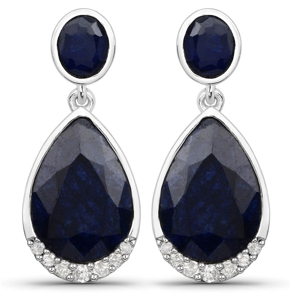 7.90 Carat Dyed Sapphire and White Diamond .925 Sterling Silver Earrings by Avera Group
