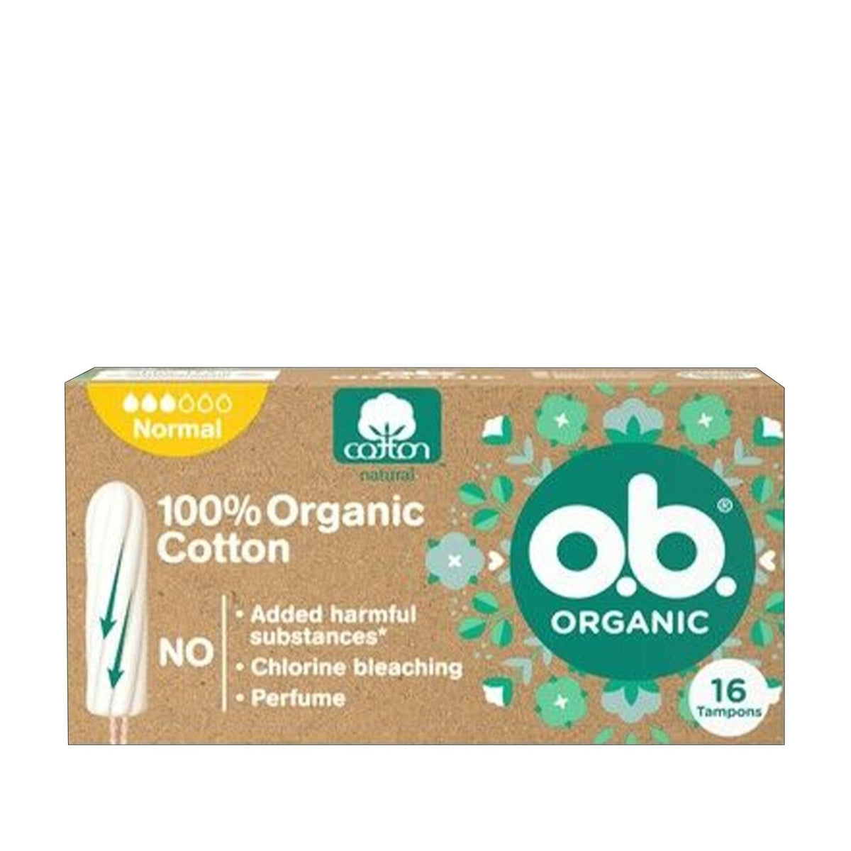 o.b Organic Tampons Normal Absorbency - 16 Count, Chemical-Free & Natural Menstrual Hygiene by Beauty Care Bag