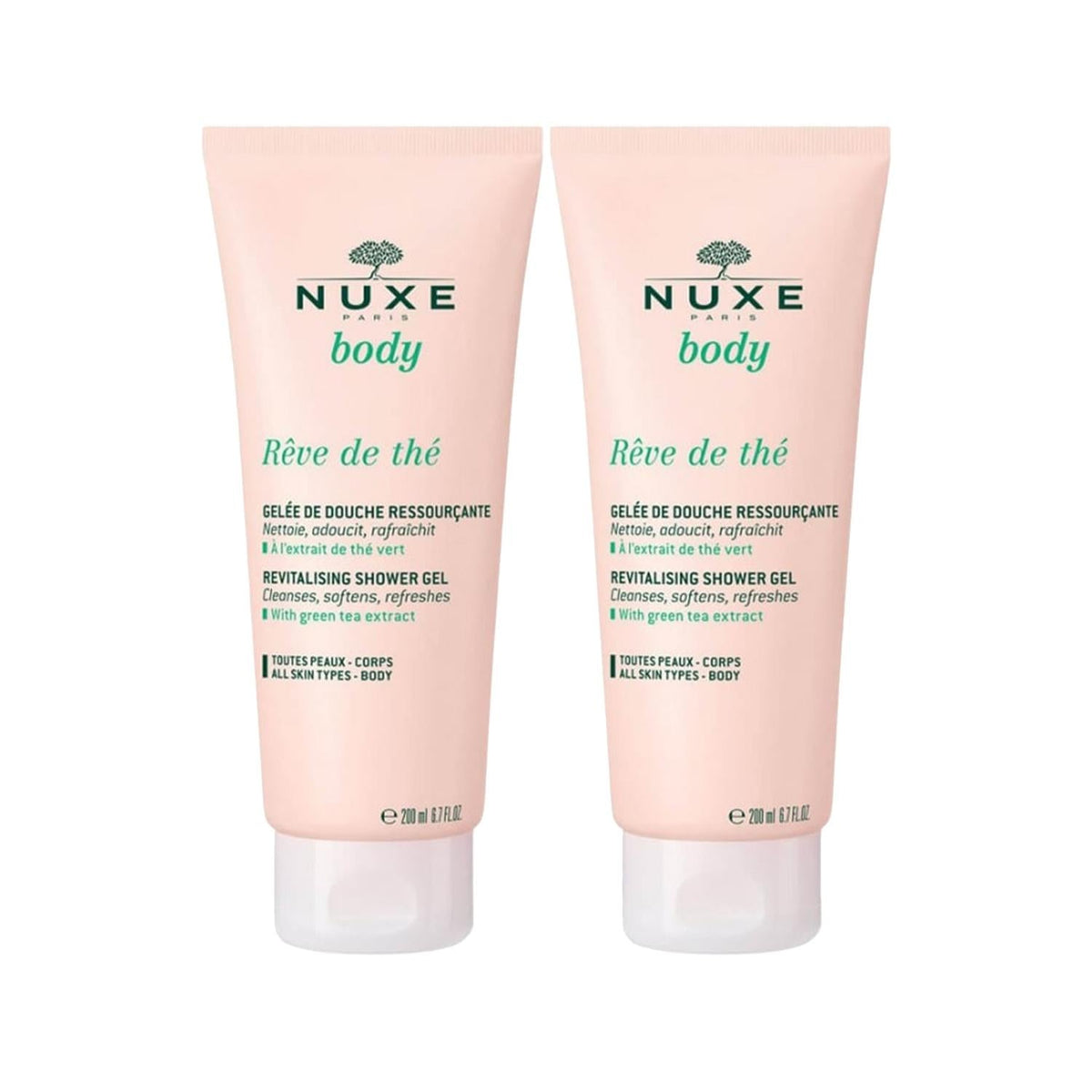 Nuxe Reve De The Shower Gel Duo - 2 x 200ml - Luxurious & Fragrant Body Wash for Soft, Clean Skin by Beauty Care Bag