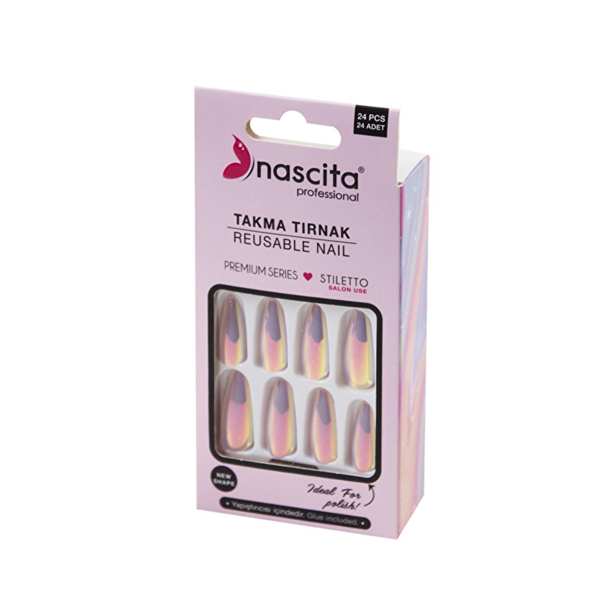 Nascita Hologram Artificial Nails - Reusable 24-Piece Set for DIY Nail Application by Beauty Care Bag
