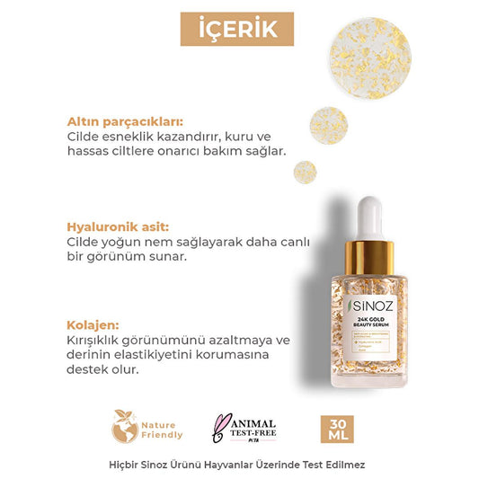 Sinoz 24K Gold Facial Serum: Anti-Aging, Collagen & Hyaluronic Acid Serum for Radiant, Firm, and Hydrated Skin - All Skin Types by Beauty Care Bag