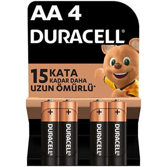 Duracell AA Alkaline Batteries - 1.5V Long Lasting Power for High-Drain Devices - 4-Pack - Reliable Performance by Beauty Care Bag