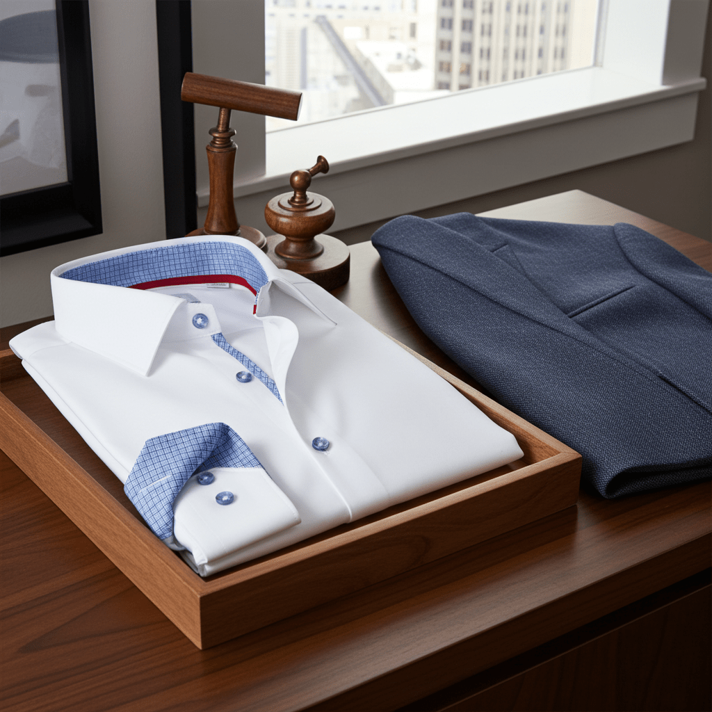 Edward// // Cotton Knit-Stretch Button-Up Shirt With Contrast Details // White // Tailored Fit (Fitted)Shirts & TopsTorqelo.com