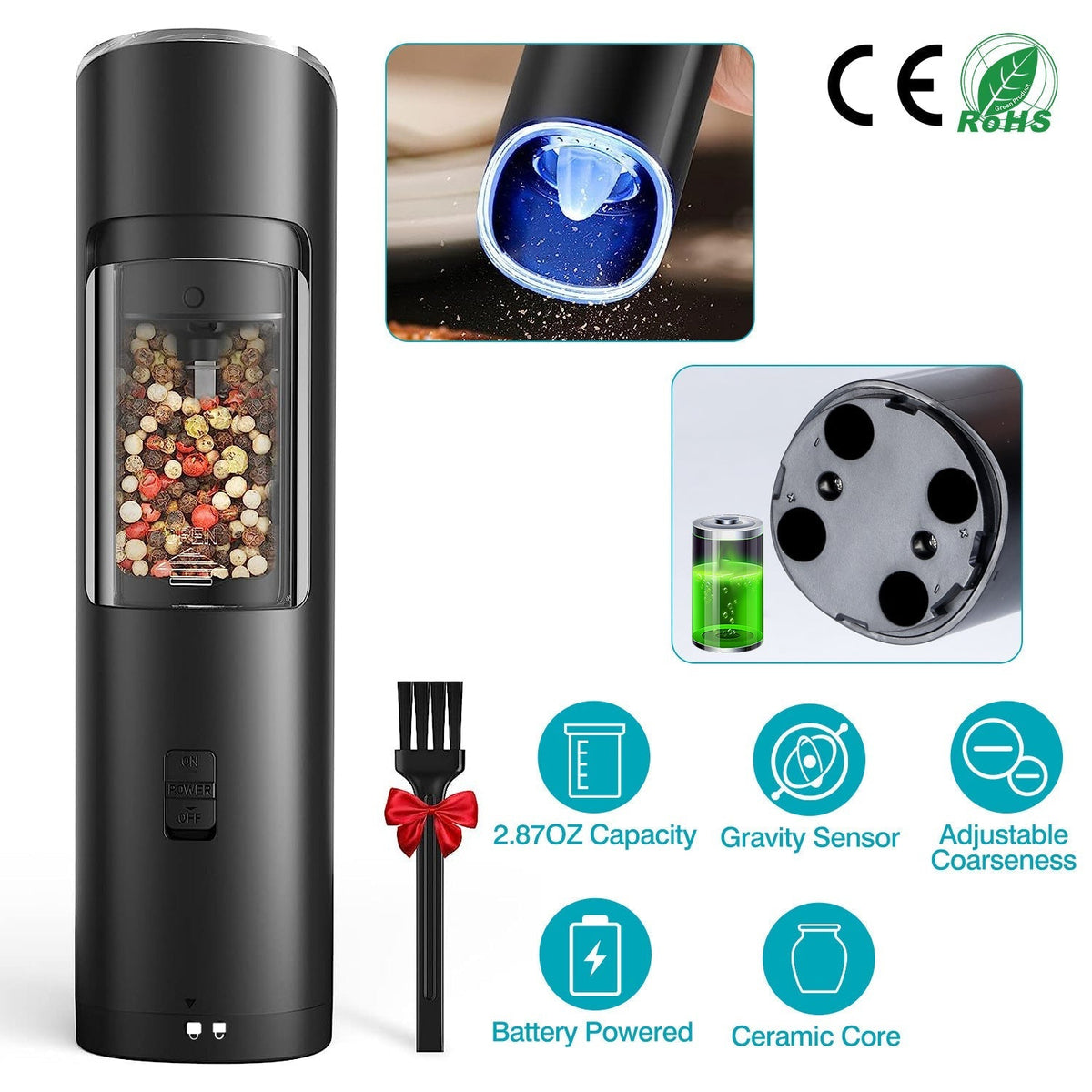 Electric Salt & Pepper Grinder – Gravity Sensor with LEDElectric Salt GrinderTorqelo.com