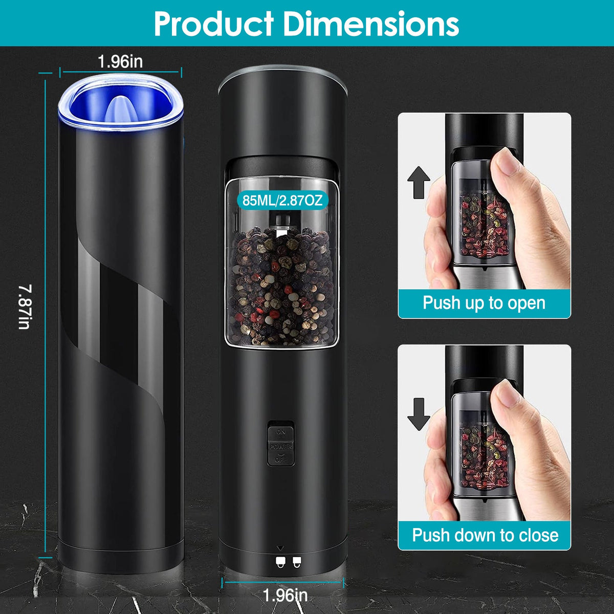 Electric Salt & Pepper Grinder – Gravity Sensor with LEDElectric Salt GrinderTorqelo.com