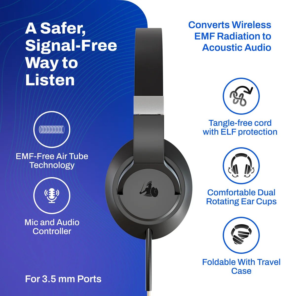 EMF Radiation-Free Air Tube Over-Ear Headphones with Built-In Mic and Full-Range Stereo SoundsimpleTorqelo.com