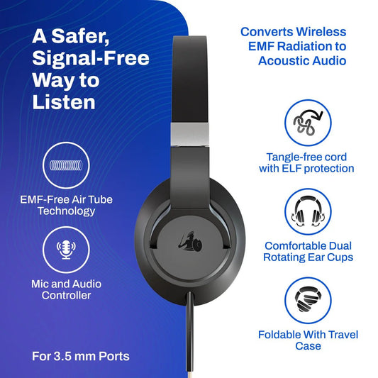 EMF Radiation-Free Air Tube Over-Ear Headphones with Built-In Mic and Full-Range Stereo SoundsimpleTorqelo.com