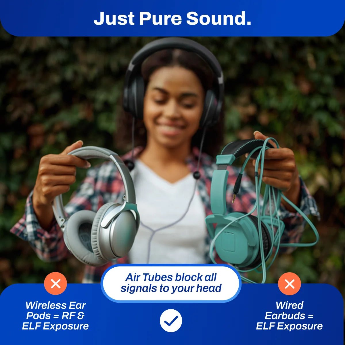 EMF Radiation-Free Air Tube Over-Ear Headphones with Built-In Mic and Full-Range Stereo SoundsimpleTorqelo.com