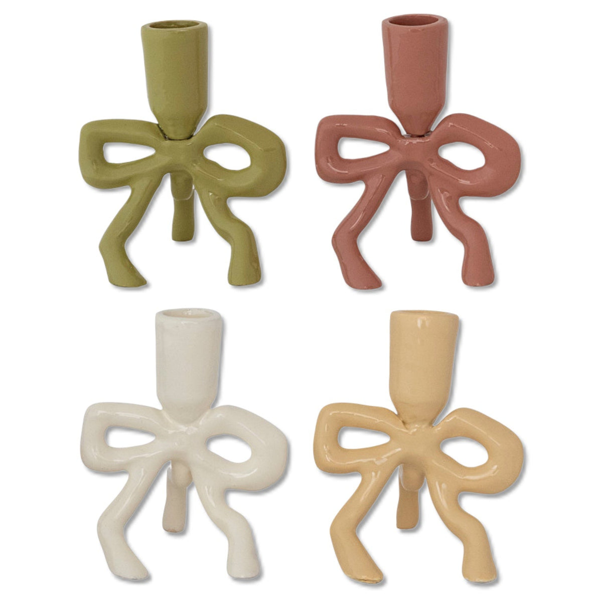 Enamel Aluminum Bow Taper Candle Holder by Rust & Cinder