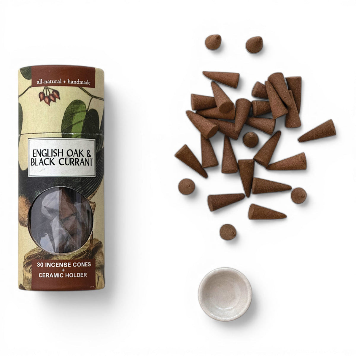 English Oak & Black Currant Incense Cones with Ceramic Holder by Rust & Cinder