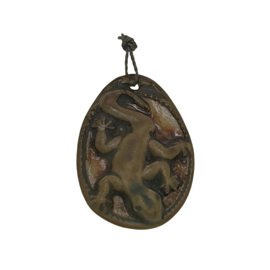 Ceramic Gecko Pendant - Earth Tone Glazed Focal Bead 41mm by Continental Bead Suppliers