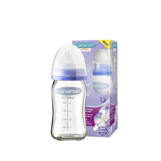 Lansinoh glass feeding bottle 160 ml with NaturalWave slow flow teat