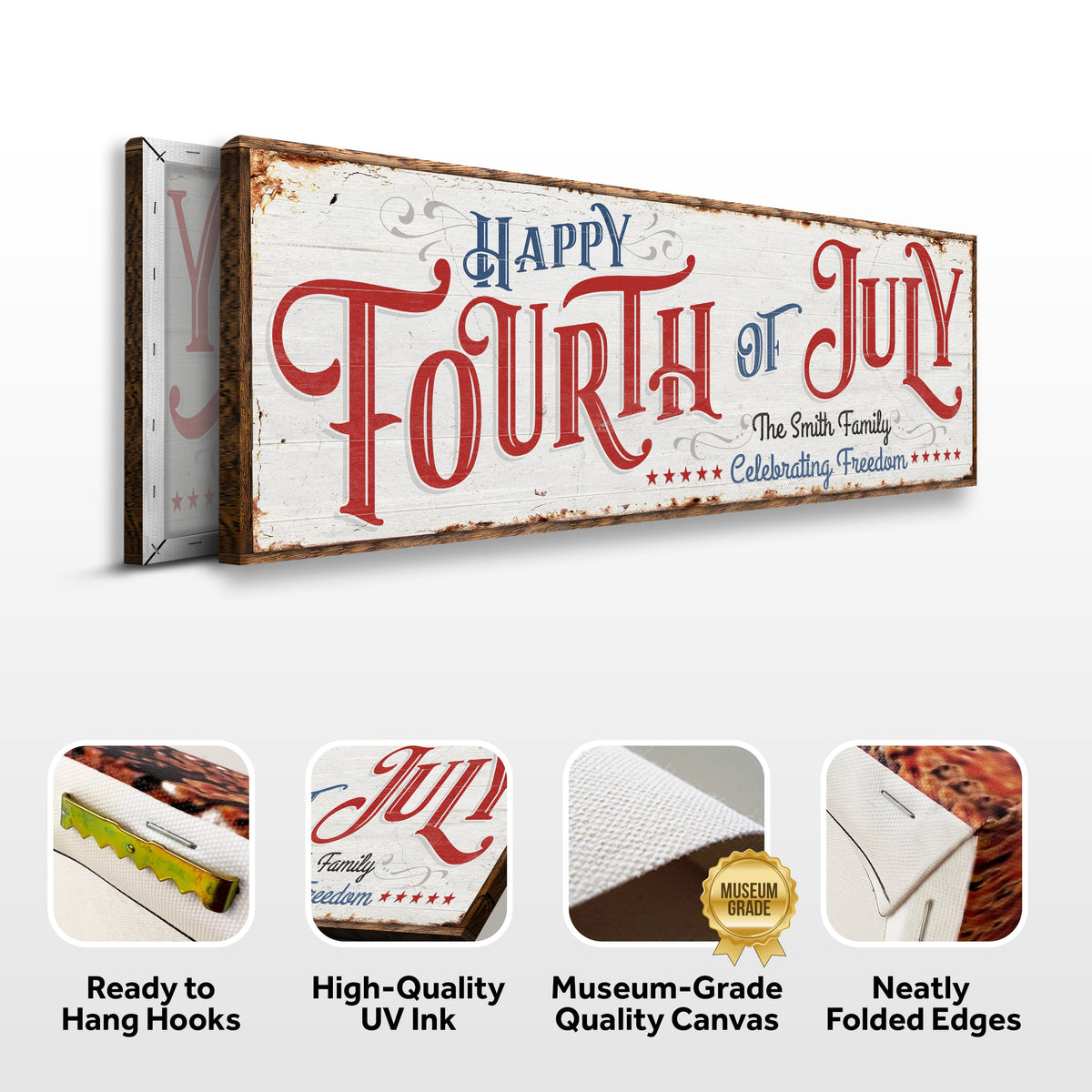 Happy 4th Of July Personalized Canvas Decor | Independence Day Canvas Home Wall Art | Red White And Blue Canvas | Living Room Wall Decor by Tailored Canvases