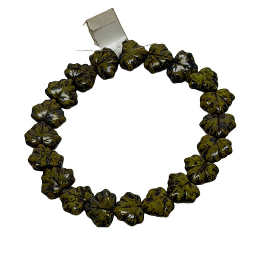 Czech Glass Olive Green Leaf Beads 13x11mm - 20 Beads per Strand by Continental Bead Suppliers