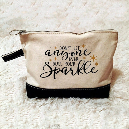 Inspirational Cosmetic Bag - Zipper Pouch - Pencil Case - Gold Sparkle by Joyful Moose