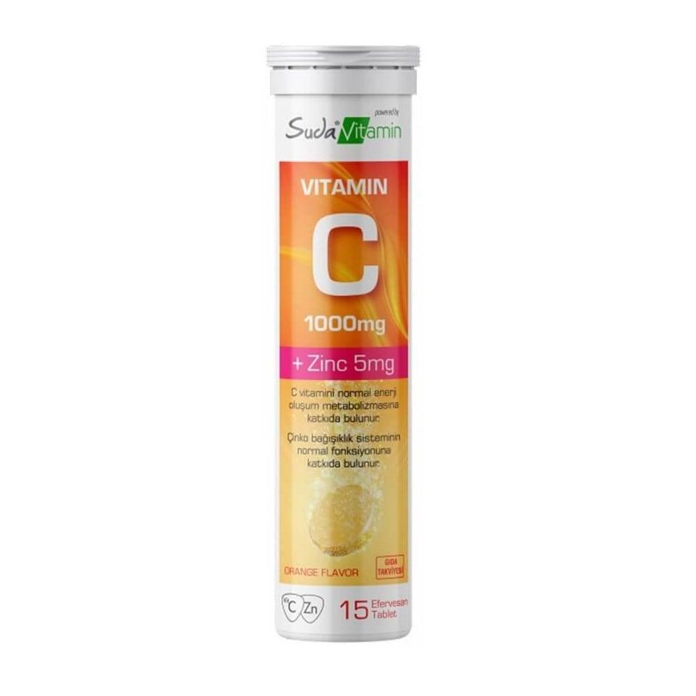Suda Vitamin C 1000 mg + Zinc 5 mg Effervescent Tablets - Boosts Immunity & Energy - Orange Flavor by Beauty Care Bag