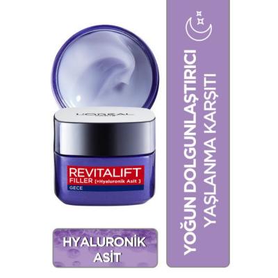 Loreal Paris Revitalift Filler Anti-Aging Night Cream with Hyaluronic Acid - Moisturizing, Wrinkle-Fighting 1.69 fl oz by Beauty Care Bag