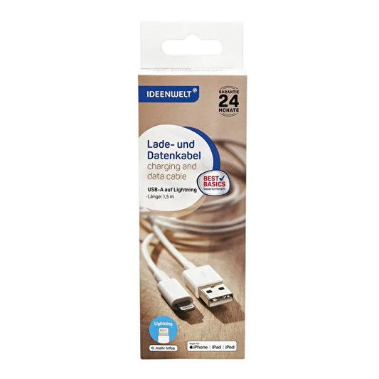Ideenwelt USB A to Lightning charging cable, 1.5m
