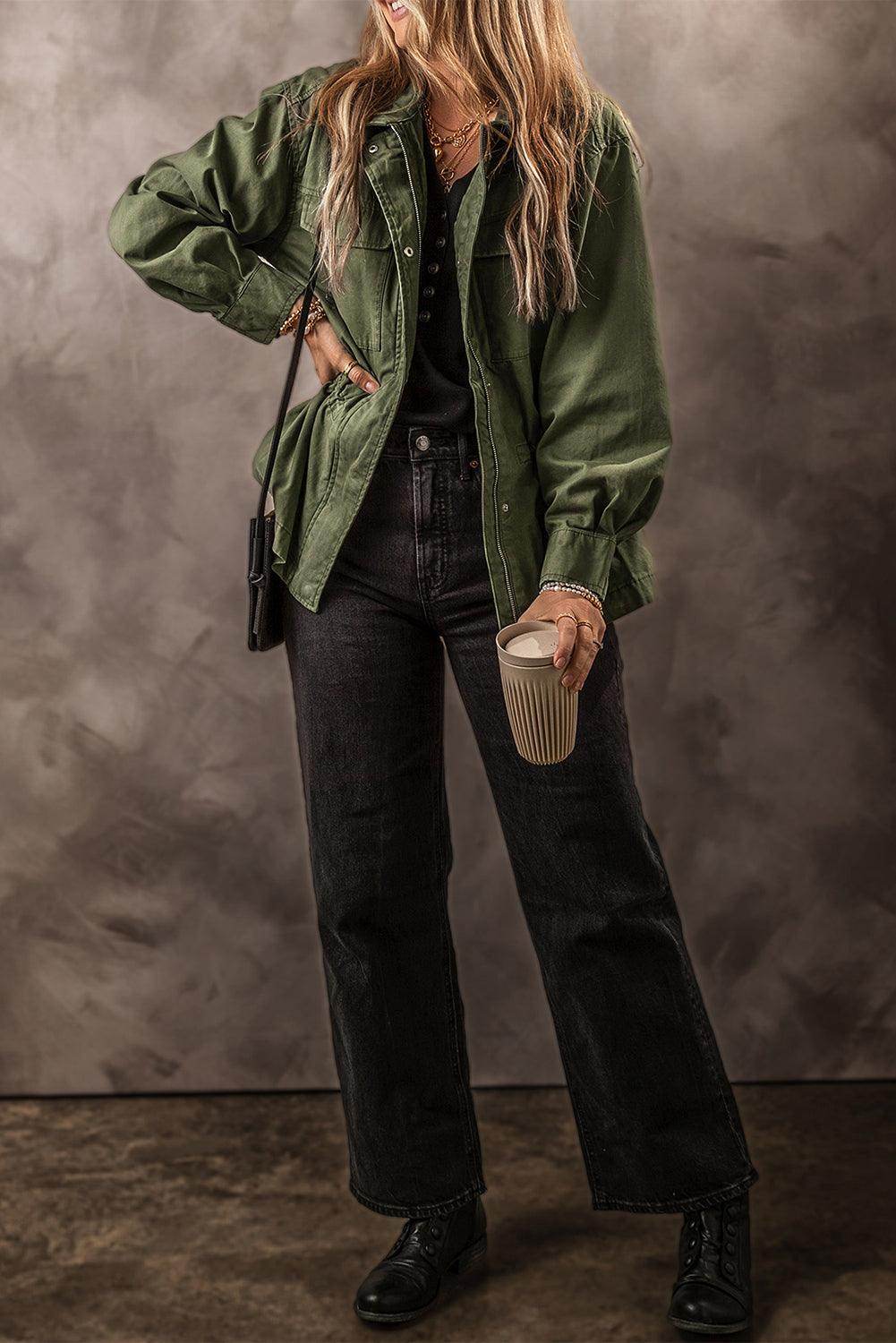 Zip Up Long Sleeve Jacket for Women in Cotton Fabric by Mauve Tuna
