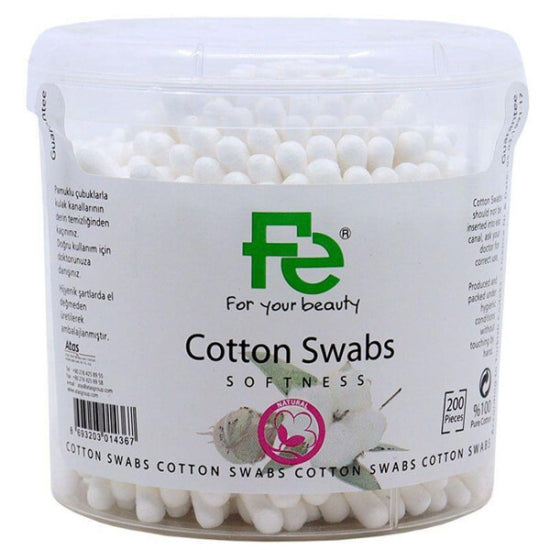 Fe Cotton Swabs 100% Pure Cotton for Daily Care 200 Count by Beauty Care Bag
