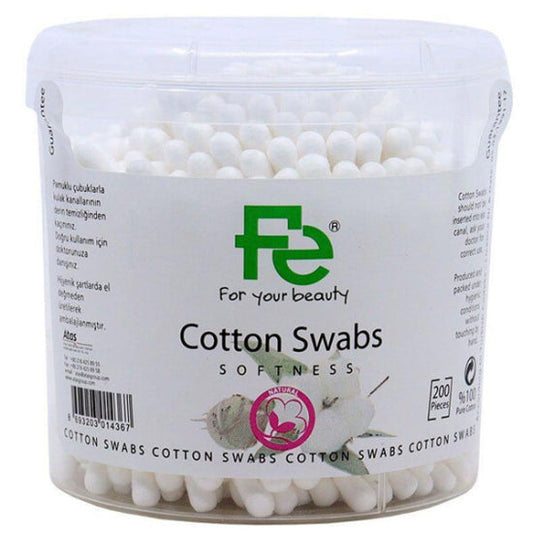 Fe Cotton Swabs 100% Pure Cotton for Daily Care 200 Count by Beauty Care Bag
